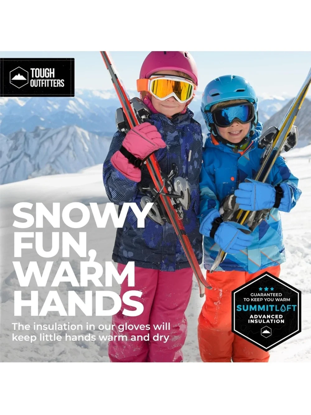 Kids Pink Insulated Winter Gloves Tough Outdoors Snow Gloves - Ski & Snow